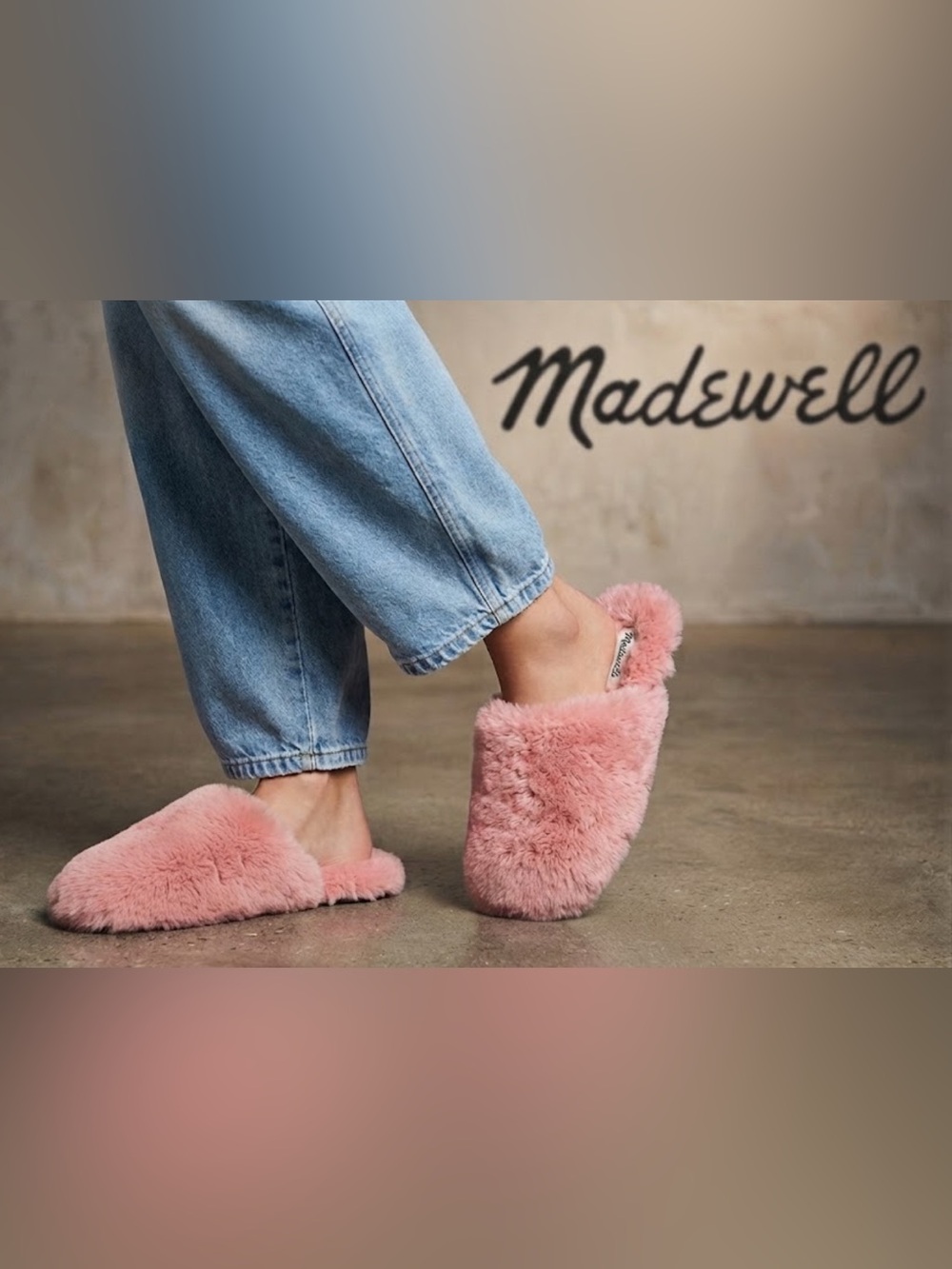 Authentic Madewell soft warm Pink plush faux fur slipper sz 9